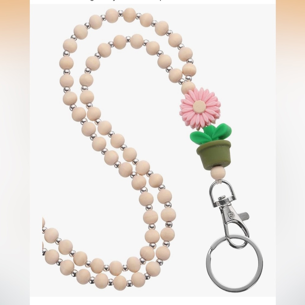 🆕 Flower Beaded Lanyards for ID Badges,Lanyard Wooden